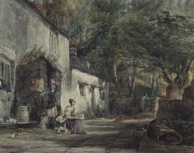 A Cottage in North Wales, with Figures by Samuel Austin